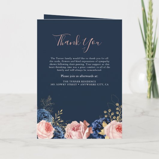 Blush Pink & Navy Florals Elegant Funeral Programm Programma (Achterkant)