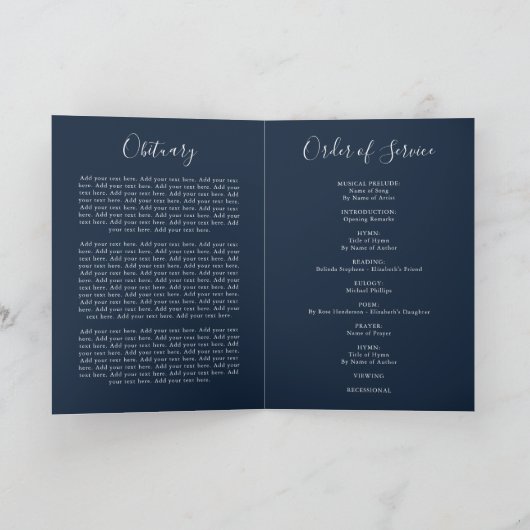 Blush Pink & Navy Florals Elegant Funeral Programm Programma (Binnen)