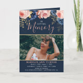 Blush Pink & Navy Florals Elegant Funeral Programm Programma (Voorkant)