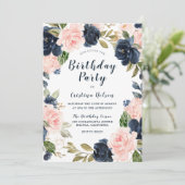 Blush Pink & Navy Flowers De afgelopen jaren Kaart (Staand voorkant)