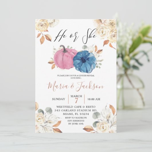 Blush Pink & Navy Gender onthullen partijuitnodigi Kaart (Staand voorkant)