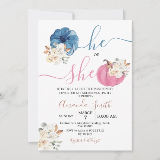 Blush Pink & Navy Gender onthullen partijuitnodigi Kaart (Voorkant)