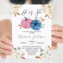 Blush Pink & Navy Gender onthullen partijuitnodigi Kaart