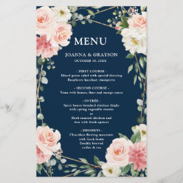 Blush Pink Navy Geometric Botanical WeddenMenu