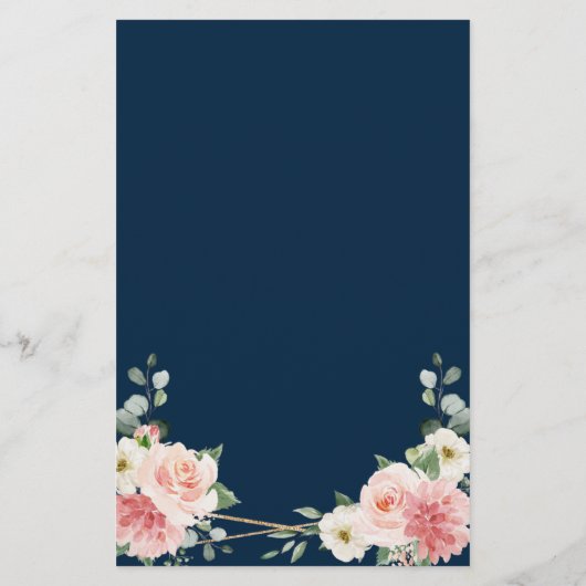 Blush Pink Navy Geometric Botanical WeddenMenu (Achterkant)