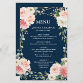 Blush Pink Navy Geometric Botanical WeddenMenu (Voorkant / Achterkant)