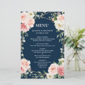 Blush Pink Navy Geometric Botanical WeddenMenu (Staand voorkant)