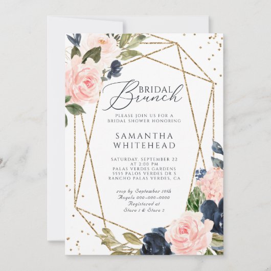 Blush Pink Navy Geometric Floral Vrijgezellenfeest Kaart (Voorkant)