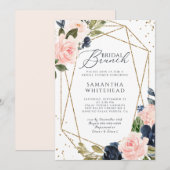 Blush Pink Navy Geometric Floral Vrijgezellenfeest Kaart (Voorkant / Achterkant)