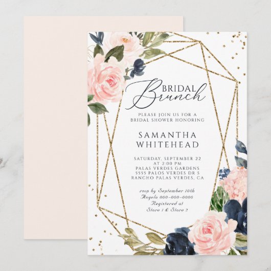 Blush Pink Navy Geometric Floral Vrijgezellenfeest Kaart (Voorkant / Achterkant)