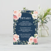 Blush Pink Navy Gold Geometric Botanical Weddensch Informatiekaartje (Staand voorkant)