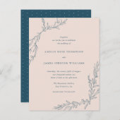 Blush Pink & Navy Hand-getrokken Branches Huwelijk Uitnodiging Briefkaart (Voorkant / Achterkant)