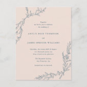 Blush Pink & Navy Hand-getrokken Branches Huwelijk Uitnodiging Briefkaart (Voorkant)