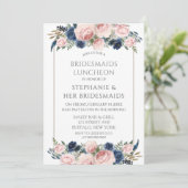 Blush Pink Navy Peony Bridesmaids Luncheon Kaart (Staand voorkant)