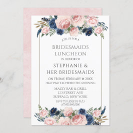 Blush Pink Navy Peony Bridesmaids Luncheon Kaart
