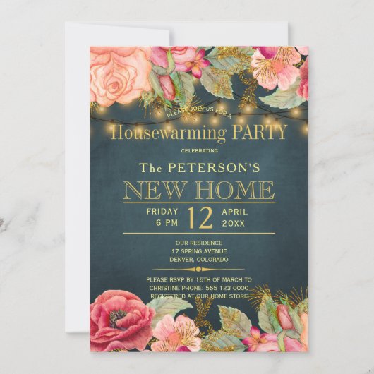 Blush pink navy string licht kaart (Voorkant)