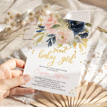 Blush Pink & Navy Sweet Baby shower Invitation