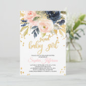 Blush Pink & Navy Sweet Baby shower Invitation Kaart (Staand voorkant)