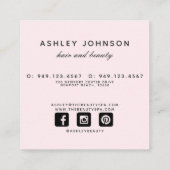 BLUSH PINK & NAVY Waterverf Floral Bouquet Vierkante Visitekaartje (Achterkant)