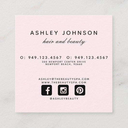 BLUSH PINK & NAVY Waterverf Floral Bouquet Vierkante Visitekaartje (Achterkant)