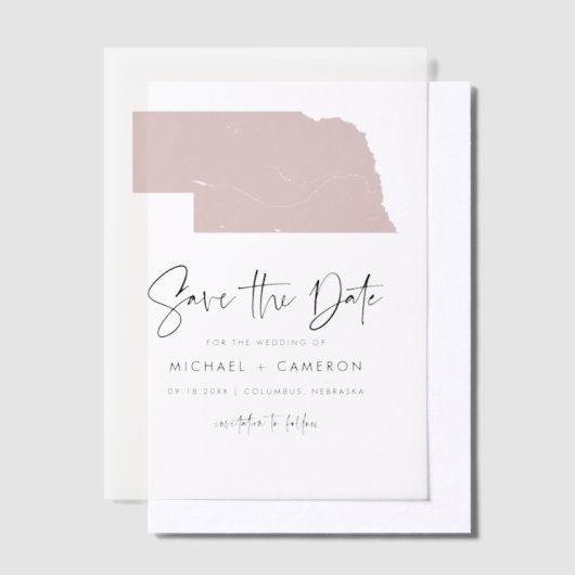 Blush Pink Nebraska Kaart Minimalist Bewaar de dat Vellum Uitnodigingen (Offset)