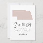 Blush Pink Nebraska Map minimalistisch script brui Save The Date (Voorkant)