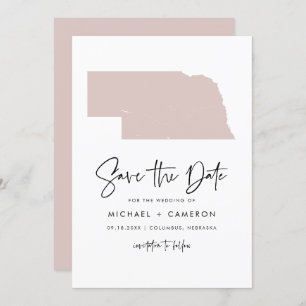 Blush Pink Nebraska Map minimalistisch script brui Save The Date