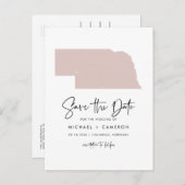 Blush Pink Nebraska Map Script Save the Date Aankondigingskaart (Voorkant / Achterkant)