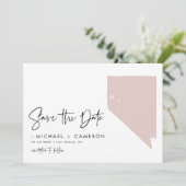 Blush Pink Nevada Map Modern Minimalist Script Save The Date (Staand voorkant)