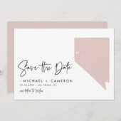 Blush Pink Nevada Map Modern Minimalist Script Save The Date (Voorkant / Achterkant)