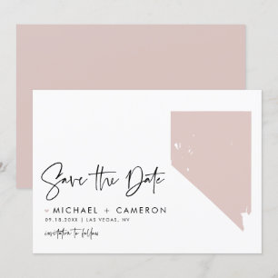 Blush Pink Nevada Map Modern Minimalist Script Save The Date