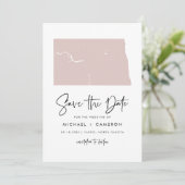 Blush Pink North Dakota Map Minimalist Script Save The Date (Staand voorkant)
