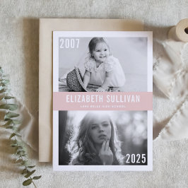 Blush Pink nu en dan Photo Collage Afstuderen Kaart