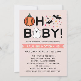 Blush Pink Oh Baby Pumpkin Halloween Baby shower Kaart