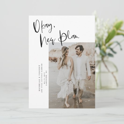 Blush Pink Oké New Plan Weddenschap Bewaar de datu Save The Date (Staand voorkant)