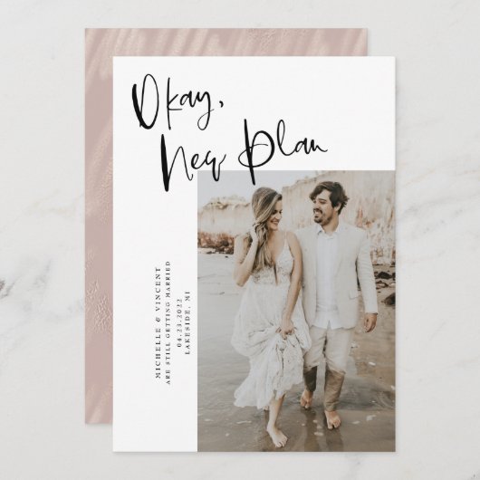 Blush Pink Oké New Plan Weddenschap Bewaar de datu Save The Date (Voorkant / Achterkant)