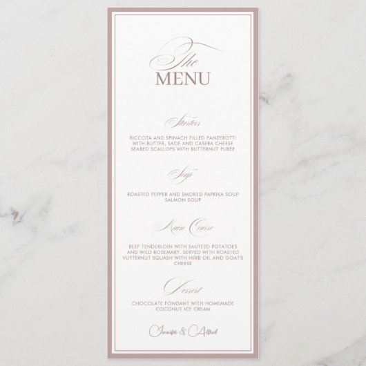 Blush Pink Old Money Wedding Dinner Menu Card (Voorkant)