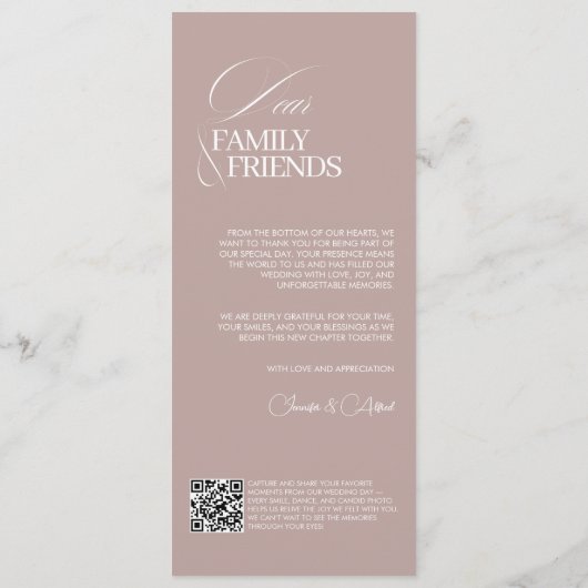 Blush Pink Old Money Wedding Dinner Menu Card (Achterkant)