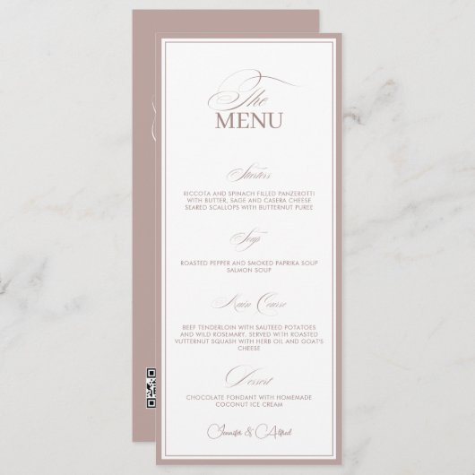 Blush Pink Old Money Wedding Dinner Menu Card (Voorkant / Achterkant)