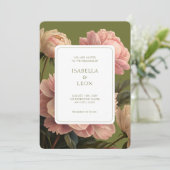 Blush Pink | Olijfgroen  Roos bruiloft Kaart (Staand voorkant)