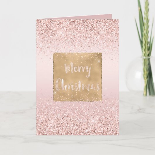 Blush Pink Ombre Glitzy Glitter Sparkle Kerstmis Kaart (Voorkant)