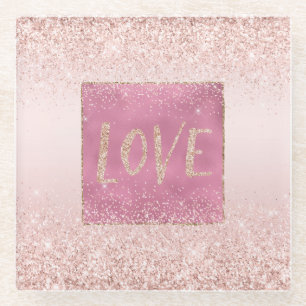 Blush Pink Ombre Glitzy Glitter Sparkle Love Glazen Onderzetter