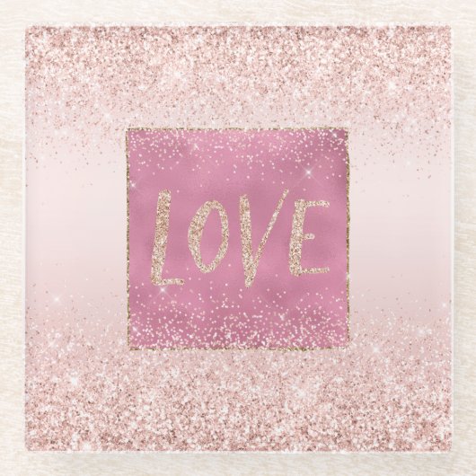 Blush Pink Ombre Glitzy Glitter Sparkle Love Glazen Onderzetter (Voorkant)