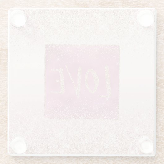 Blush Pink Ombre Glitzy Glitter Sparkle Love Glazen Onderzetter (Achterkant)