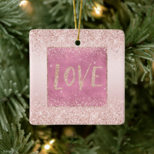 Blush Pink Ombre Glitzy Glitter Sparkle Love Keramisch Ornament