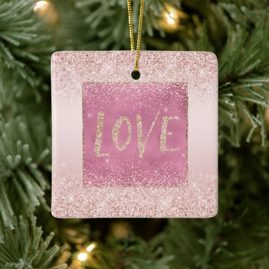 Blush Pink Ombre Glitzy Glitter Sparkle Love Keramisch Ornament (Boom)