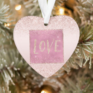 Blush Pink Ombre Glitzy Glitter Sparkle Love Ornament