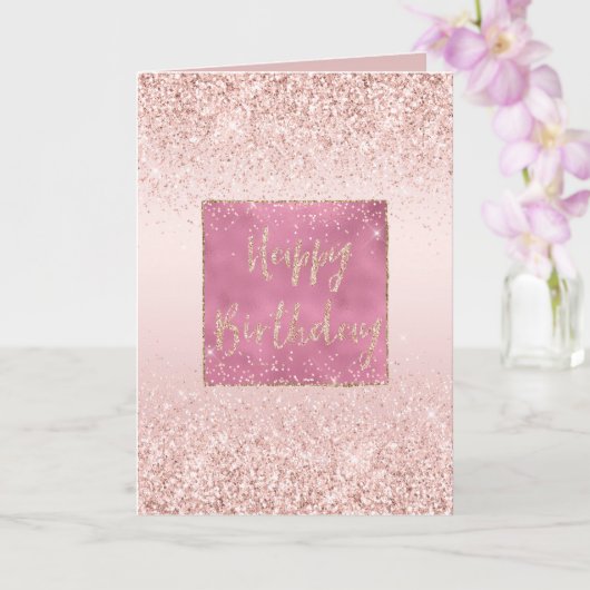 Blush Pink Ombre Glitzy Glitter Sparkle Verjaardag Kaart (Orchidee)