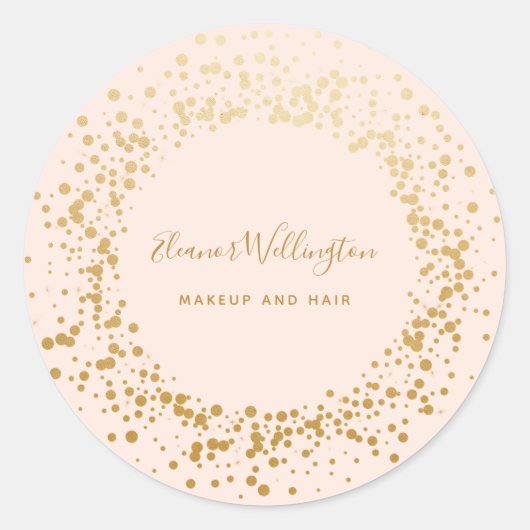 Blush Pink Ombre Gold Confetti Stip Creative Ronde Sticker (Voorkant)