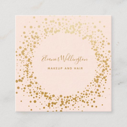 Blush Pink Ombre Gold Confetti Stip Creative Vierkante Visitekaartje (Voorkant)